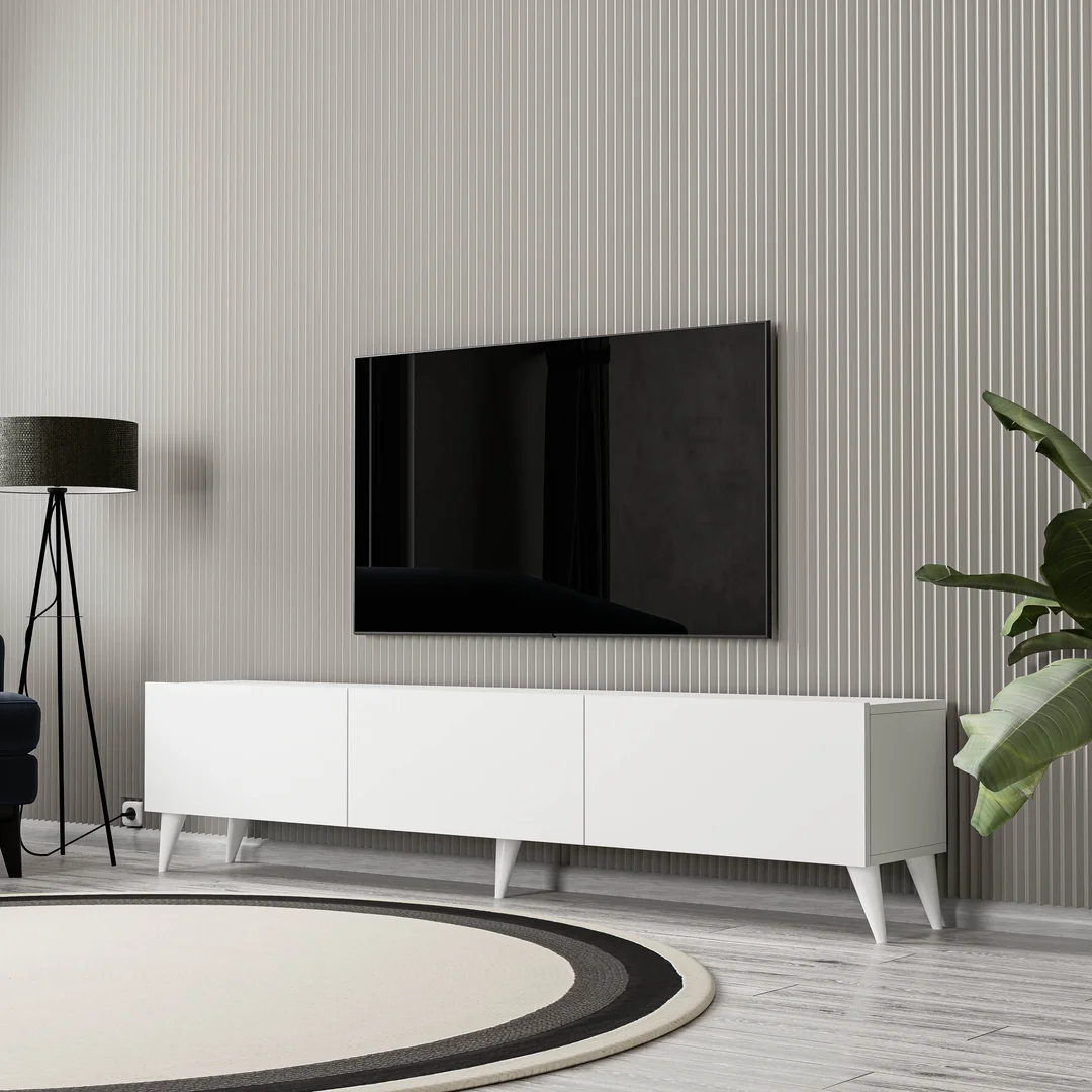 Έπιπλο Τηλεόρασης με πόρτες, 1250 Elisa λευκό Μ180xΠ31,8xΥ44,6 εκ., All4home